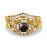 Two Piece Round Natural Stone Bridal Ring