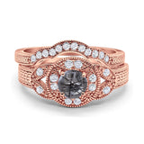 Two Piece Round Natural Stone Bridal Ring