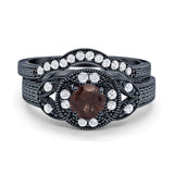 Two Piece Round Natural Stone Bridal Ring