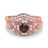 Two Piece Round Natural Stone Bridal Ring