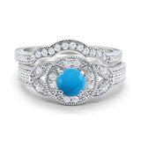 Two Piece Round Natural Stone Bridal Ring