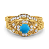 Two Piece Round Natural Stone Bridal Ring