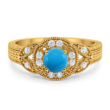 Art Deco Round Natural Stone Leaf Style Ring