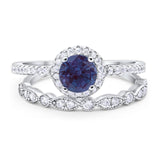 Two Piece Round Lab Alexandrite Bridal Ring 925 Sterling Silver