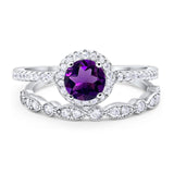 Two Piece Round Natural Stone Bridal Ring