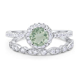 Two Piece Round Natural Green Amethyst Prasiolite Bridal Ring 925 Sterling Silver