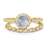 Two Piece Round Natural Stone Bridal Ring