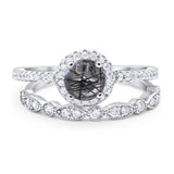 Two Piece Round Natural Rutilated Quartz Bridal Ring 925 Sterling Silver