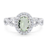 Art Deco Oval Natural Green Amethyst Prasiolite Twisted Ring 925 Sterling Silver