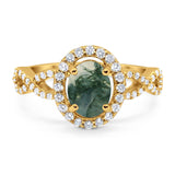 Art Deco Oval Natural Stone Split Shank Ring