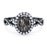 Art Deco Oval Natural Stone Split Shank Ring