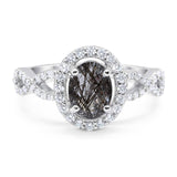 Art Deco Oval Natural Rutilated Quartz Twisted Ring 925 Sterling Silver