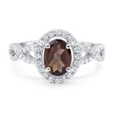 Art Deco Oval Natural Chocolate Smoky Quartz Twisted Ring 925 Sterling Silver
