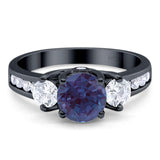 Art Deco Round Natural Stone Three Stone Ring