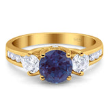 Art Deco Round Natural Stone Three Stone Ring