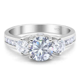 Three Stone Art Deco Round Moissanite Trio Ring 925 Sterling Silver