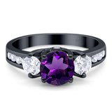 Art Deco Round Natural Stone Three Stone Ring