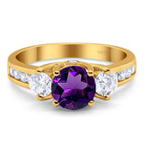 Art Deco Round Natural Stone Three Stone Ring