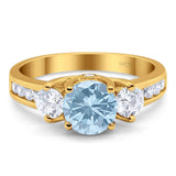 Art Deco Round Natural Stone Three Stone Ring