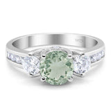 Art Deco Round Natural Stone Three Stone Ring