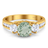 Art Deco Round Natural Stone Three Stone Ring