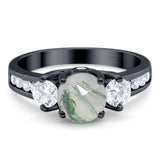 Art Deco Round Natural Stone Three Stone Ring