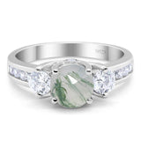 Art Deco Round Natural Stone Three Stone Ring