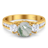 Art Deco Round Natural Stone Three Stone Ring