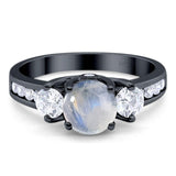 Art Deco Round Natural Stone Three Stone Ring