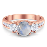 Art Deco Round Natural Stone Three Stone Ring