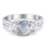 Art Deco Round Natural Stone Three Stone Ring