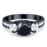 Art Deco Round Natural Stone Three Stone Ring