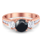 Art Deco Round Natural Stone Three Stone Ring