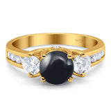 Art Deco Round Natural Stone Three Stone Ring