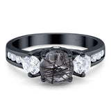 Art Deco Round Natural Stone Three Stone Ring