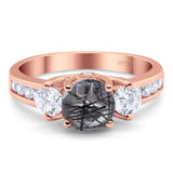 Art Deco Round Natural Stone Three Stone Ring