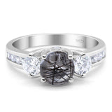 Art Deco Round Natural Stone Three Stone Ring