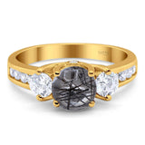 Art Deco Round Natural Stone Three Stone Ring