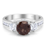 Three Stone Art Deco Round Natural Chocolate Smoky Quartz Trio Ring 925 Sterling Silver
