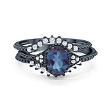 Three Piece Oval Natural Stone Beaded Ring 