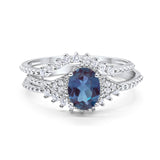 Three Piece Oval Natural Stone Beaded Ring 