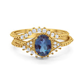 Three Piece Oval Natural Stone Beaded Ring 