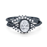 Three Piece Oval Natural Stone Beaded Ring 
