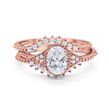 Three Piece Oval Natural Stone Beaded Ring 