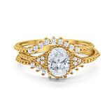 Three Piece Oval Natural Stone Beaded Ring 