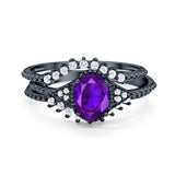 Three Piece Oval Natural Stone Beaded Ring 