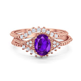 Three Piece Oval Natural Stone Beaded Ring 