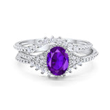Three Piece Oval Natural Stone Beaded Ring 