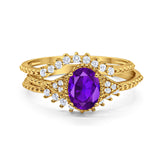 Three Piece Oval Natural Stone Beaded Ring 