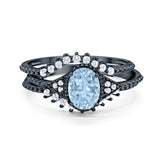 Three Piece Oval Natural Stone Beaded Ring 